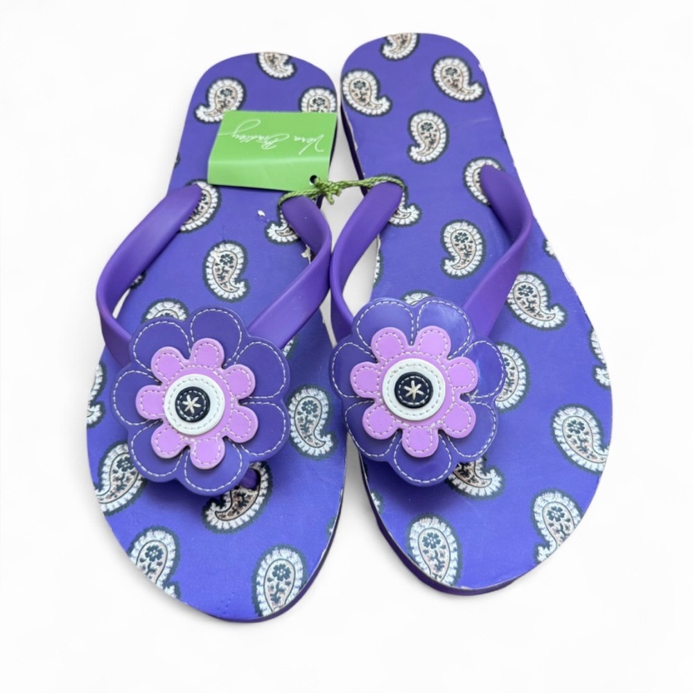 Vera Bradley Women’s Purple Floral Flip Flops Simply Violet Size M 7-8 NWT Beach